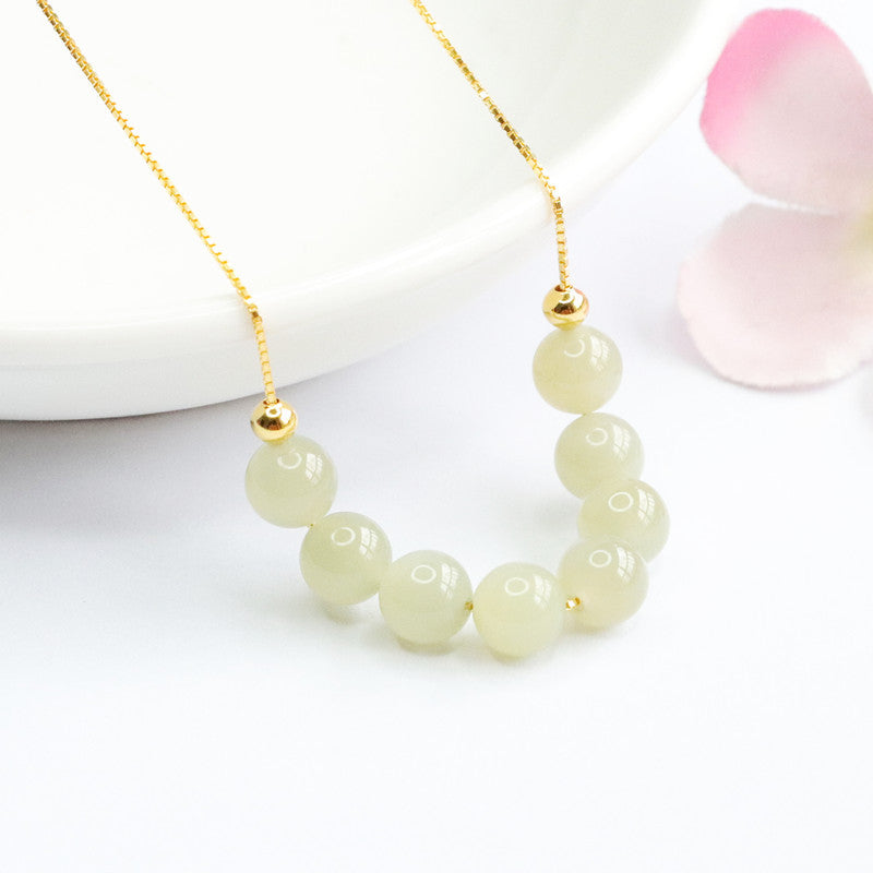 Round Bead Beaded Hotan Jade Necklace with Collar Chain-Jewelry