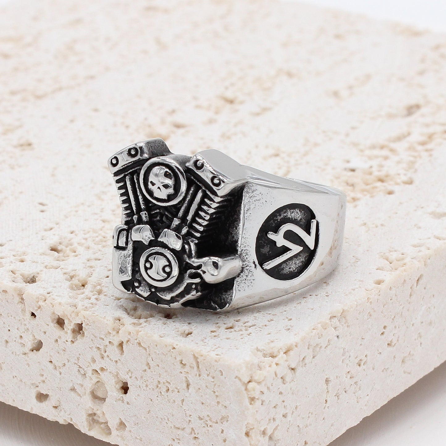 Retro Motorcycle Engine Men's Titanium Ring By Planderful Collection