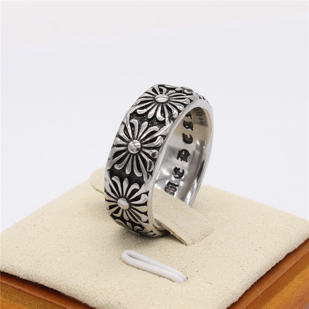 Literary Croix Flower Titanium Steel Ring for Men