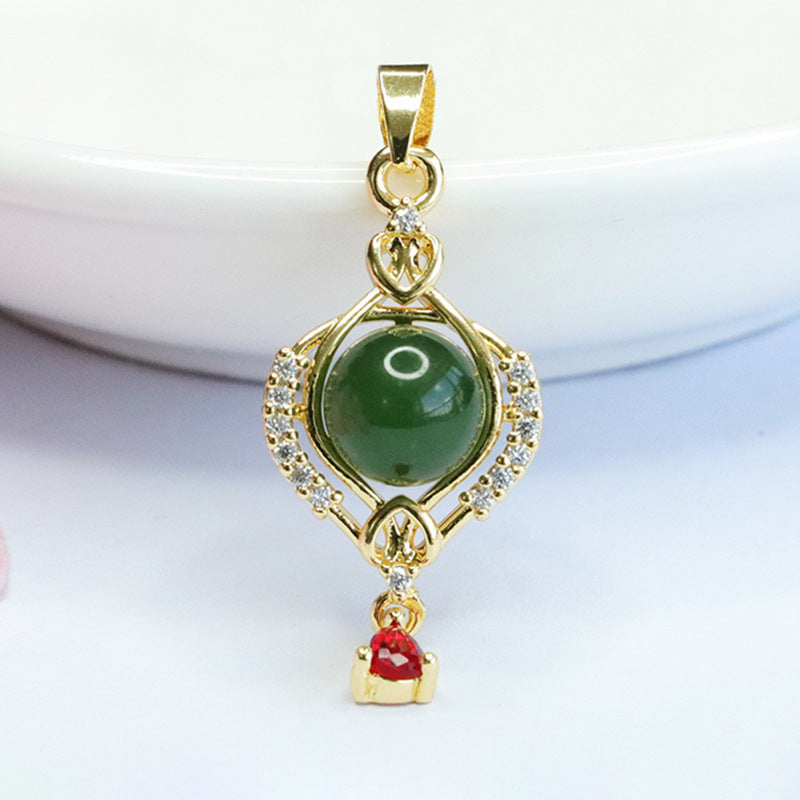 Luxurious Water Drop Tassel Jade Pendant with Zircon and Jasper