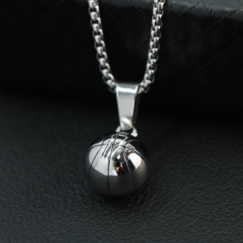 Stylish NBA Basketball Pendant Necklace in Titanium Steel for Men - European and American Fashion Jewelry