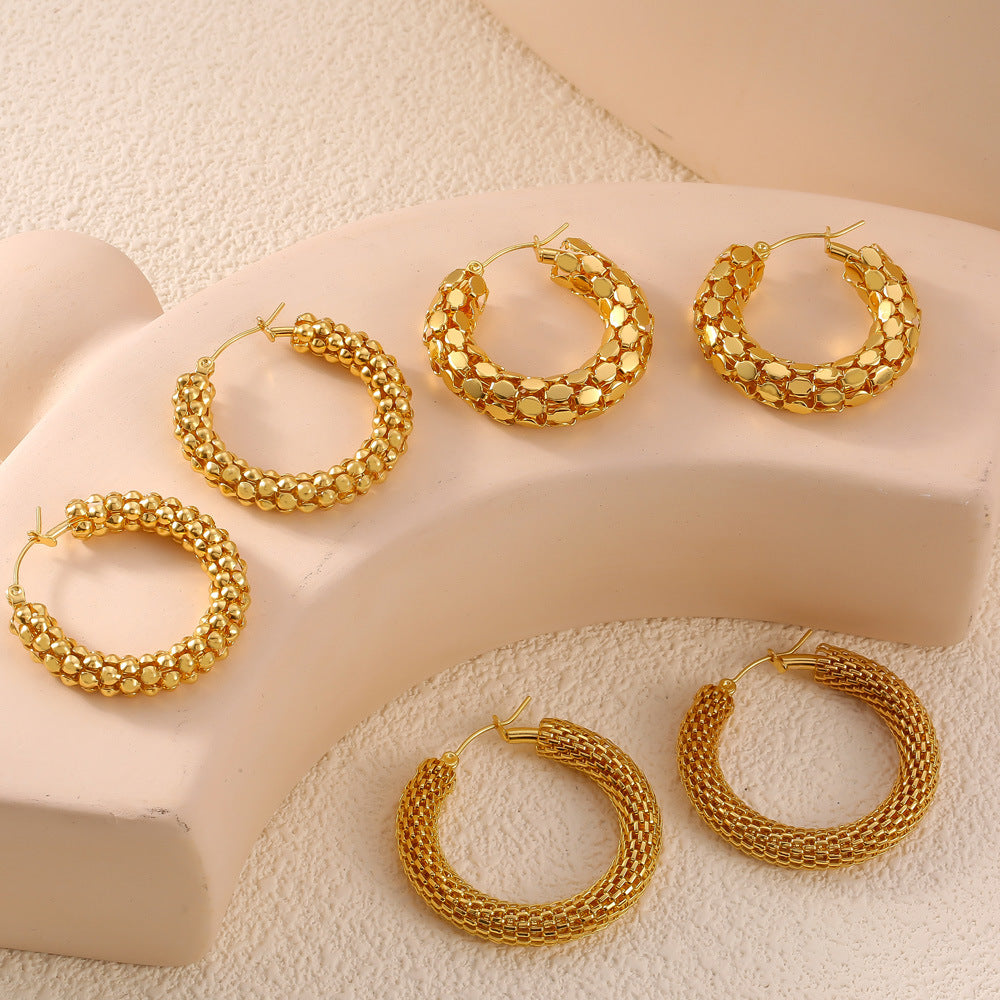 Golden U-Shaped Earrings with Hollow Chain Texture