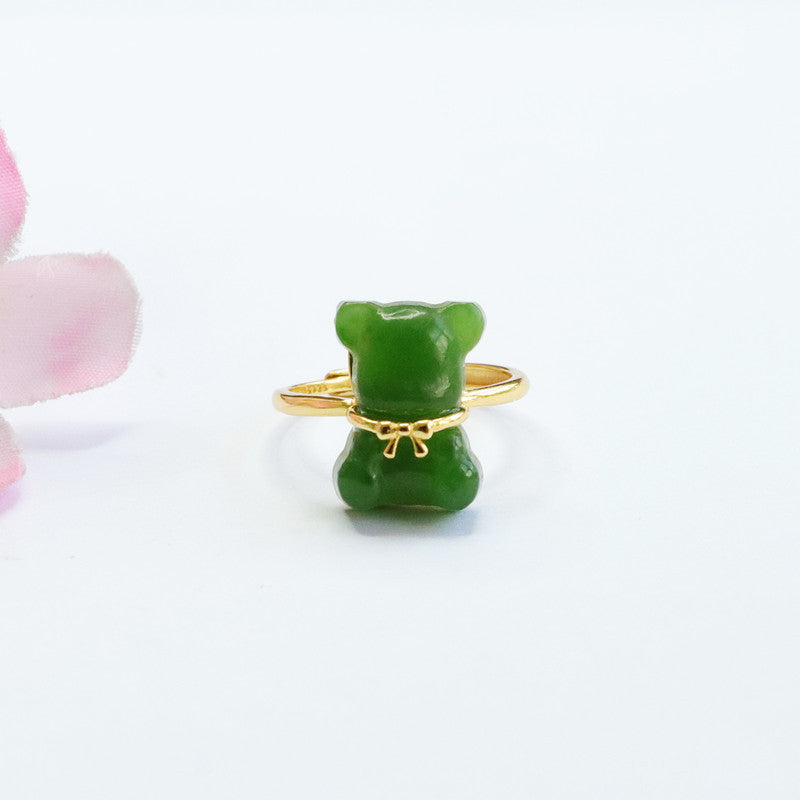 Jasper Little Bear Jade Sterling Silver Ring by Planderful	Collection