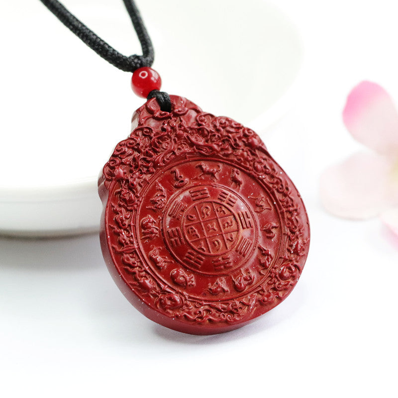 Bagua Charm Sterling Silver Cinnabar Stone Pendant