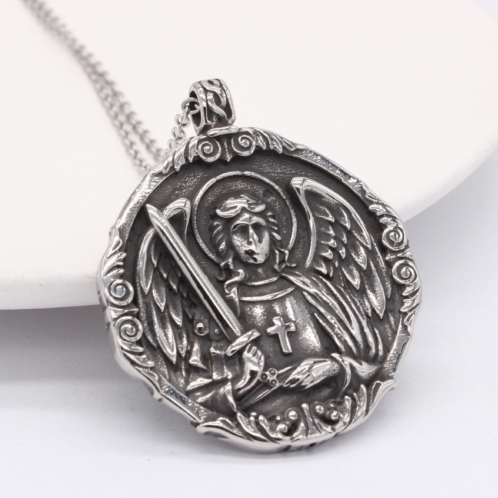 Ancient Greek Cross Jihad Angel Titanium Steel Necklace for Men