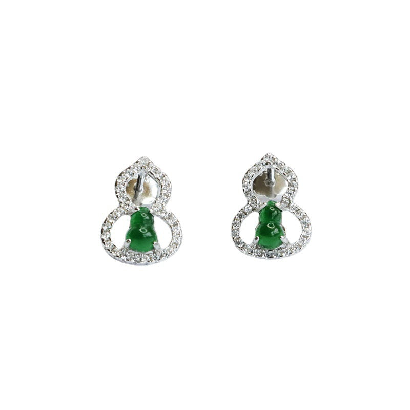 Gourd Stud Jade Earrings in Sterling Silver 925