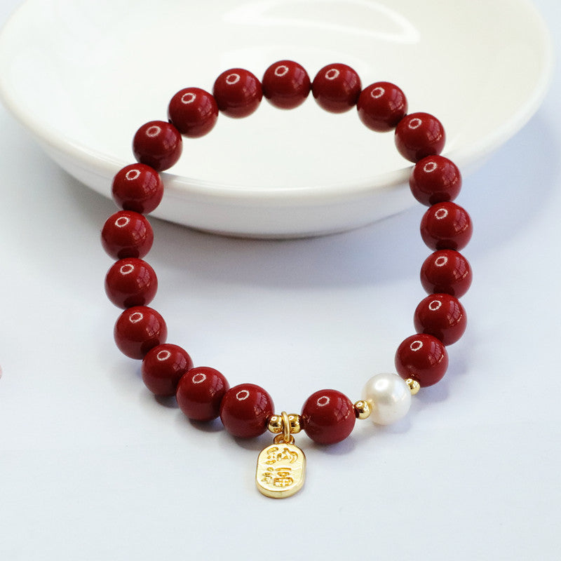 Fortune's Favor Sterling Silver Bracelet with Purple Gold Sand and Cinnabar Stone