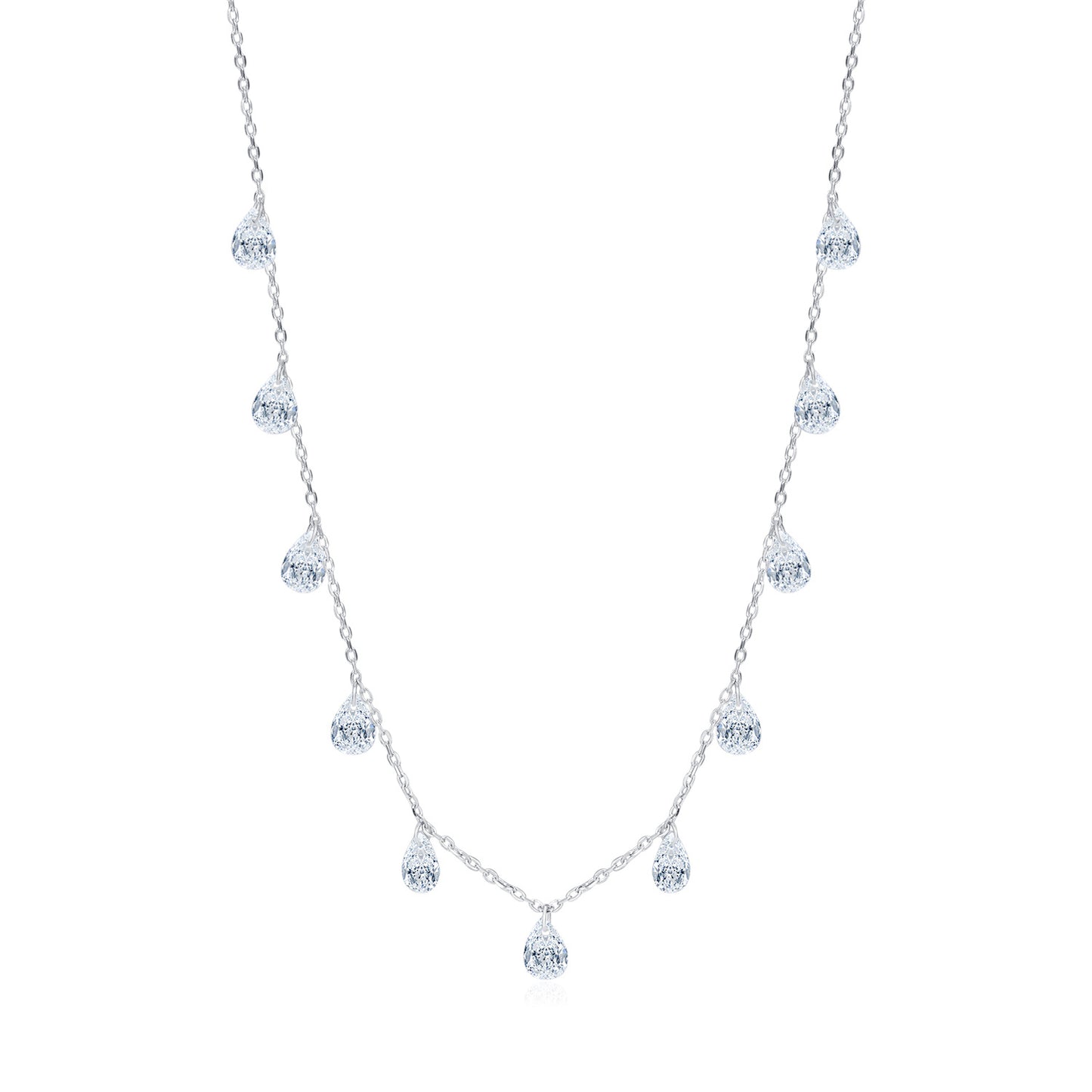 S925 Sterling Silver Sparkling Water Droplet Necklace with Zircons