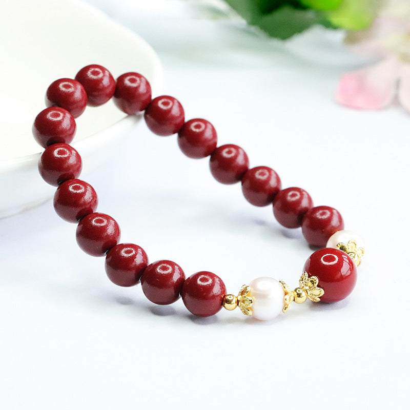 Vermilion Pearl and Gold Sand Bracelet: Handcrafted Sterling Silver Jewelry