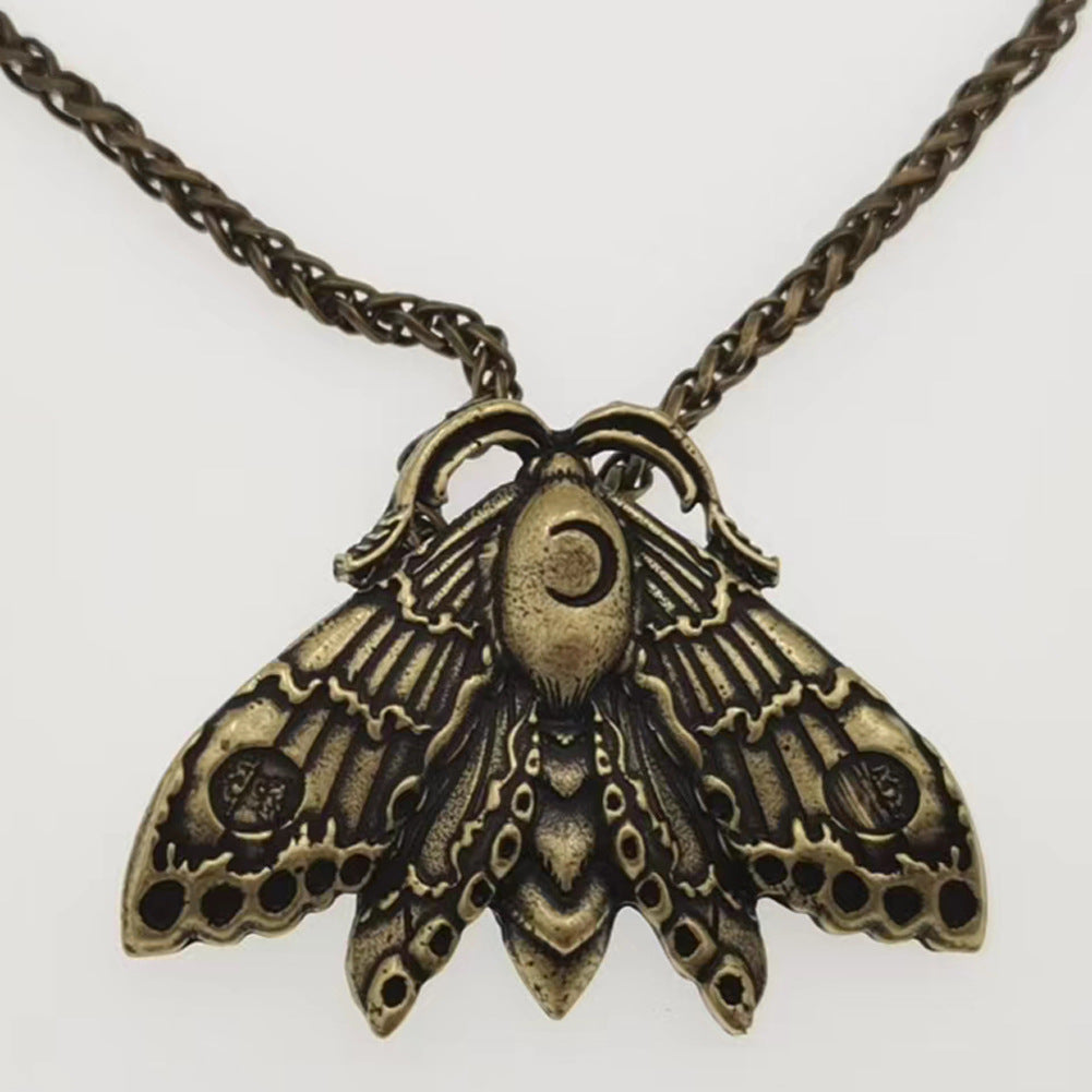 Butterfly Skull Necklace with Moth Moon Totem