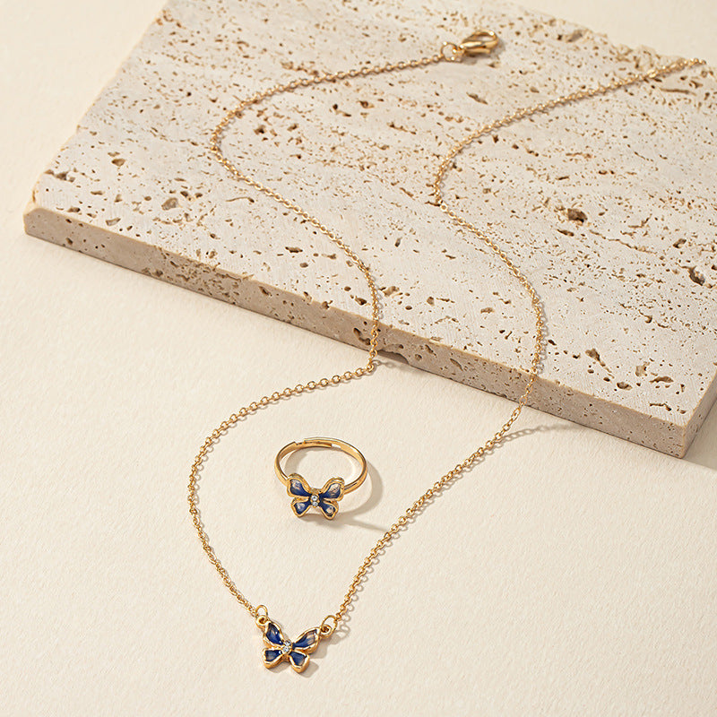 Butterfly Diamond Necklace and Ring Set with Clavicle Chain - Vienna Verve Collection