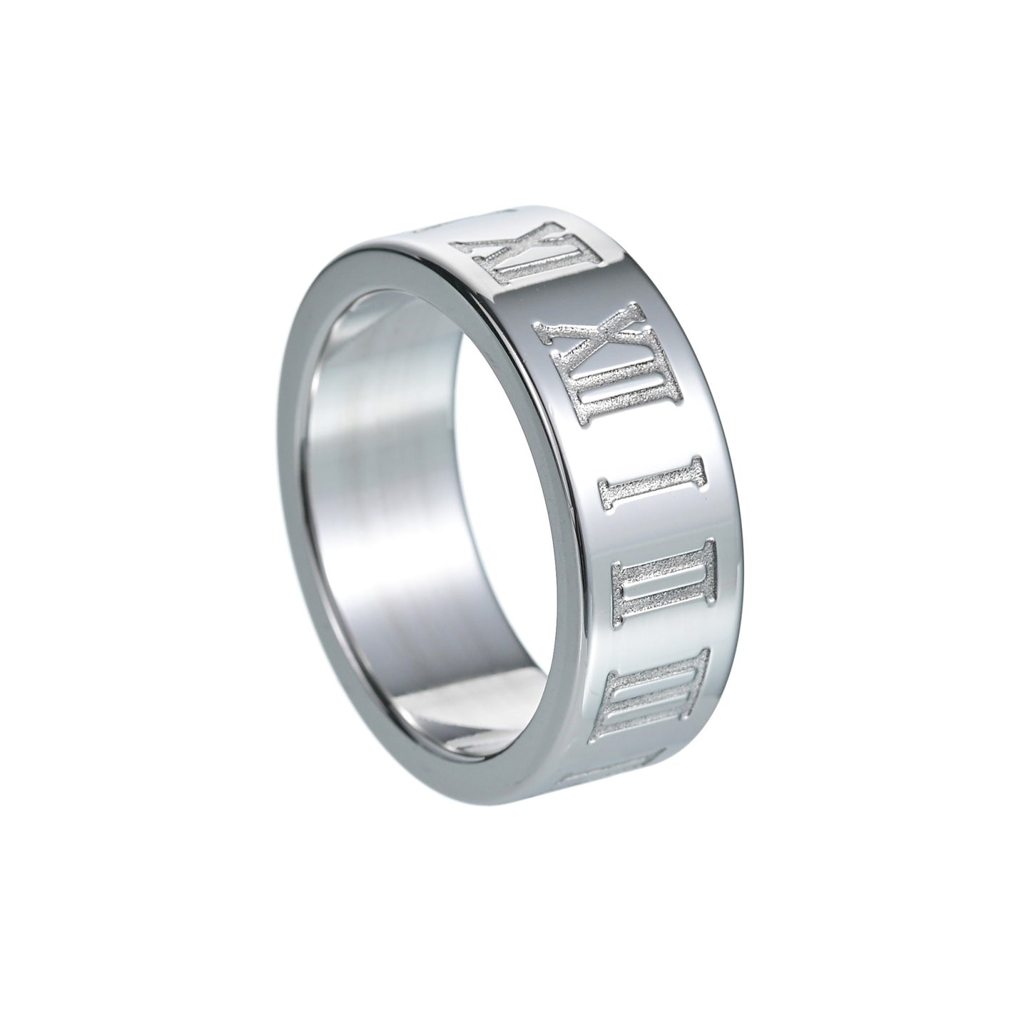 Elegant Roman Numeral Titanium Steel Ring for Men - Size 7-12