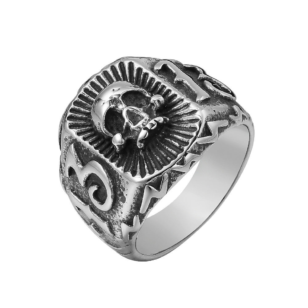 Halloween Rectangle Skull 13 Titanium Steel Ring for Men