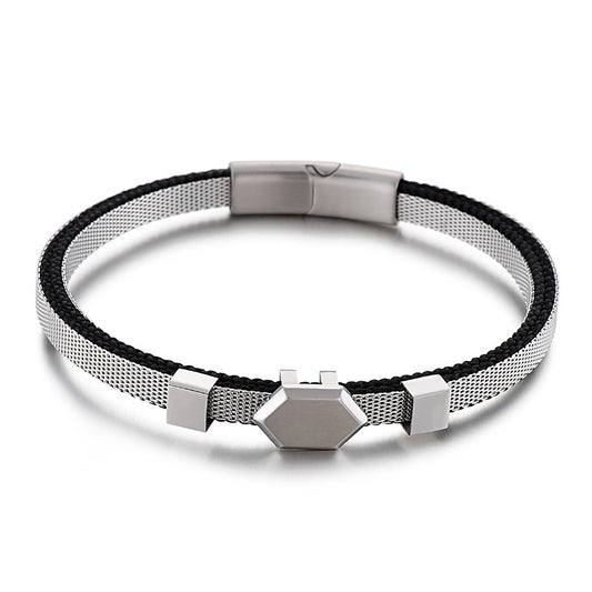 Stylish Titanium Steel and Leather Rope Bracelet for Men - European and American Design