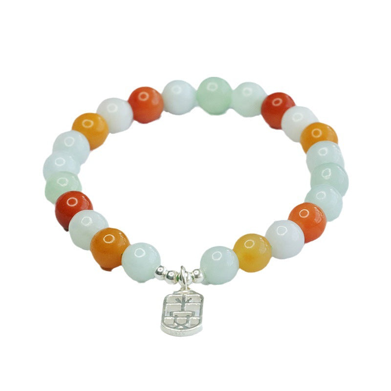 Colorful Sterling Silver Jade Bracelet by Planderful Collection