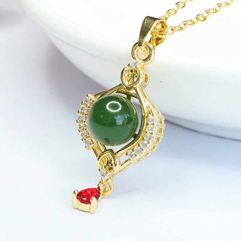 Luxurious Water Drop Tassel Jade Pendant with Zircon and Jasper