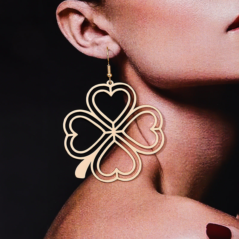 Exaggerated Four Leaf Clover Line Earrings - Vienna Verve Collection