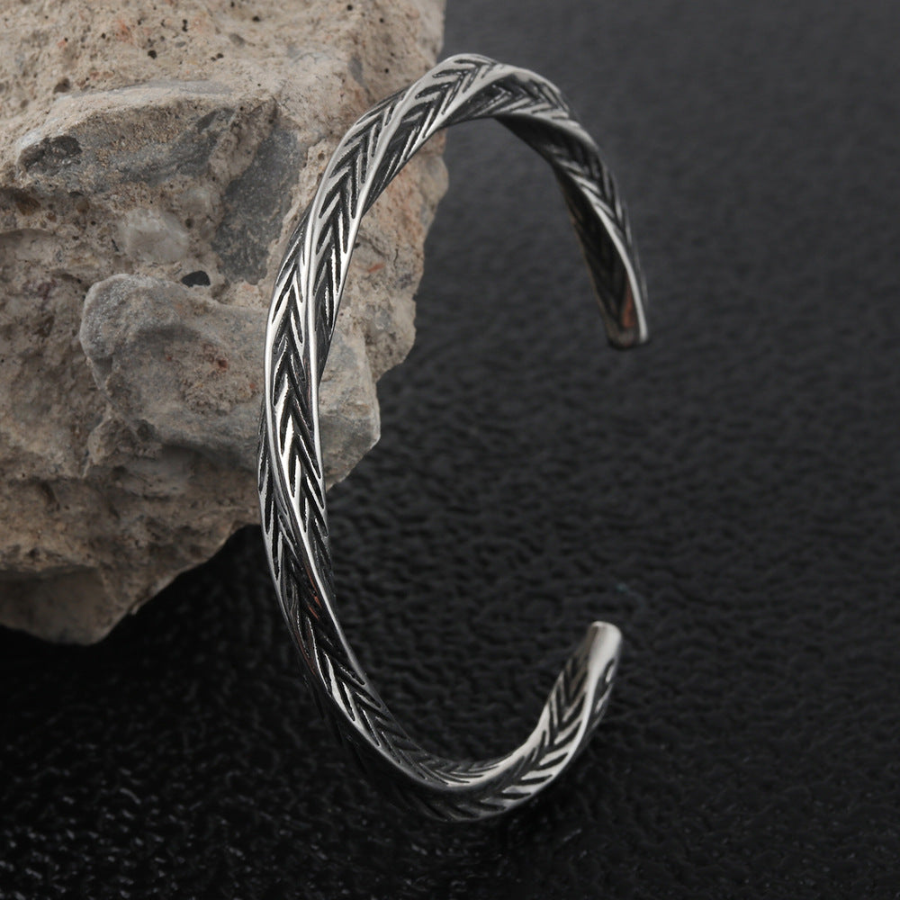 Men's Titanium Steel Vine Pattern Opening Bracelet - Modern Fashion Statement