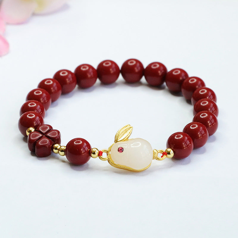 Lucky Charm Sterling Silver Bracelet with Purple Gold Sand and Cinnabar Stone