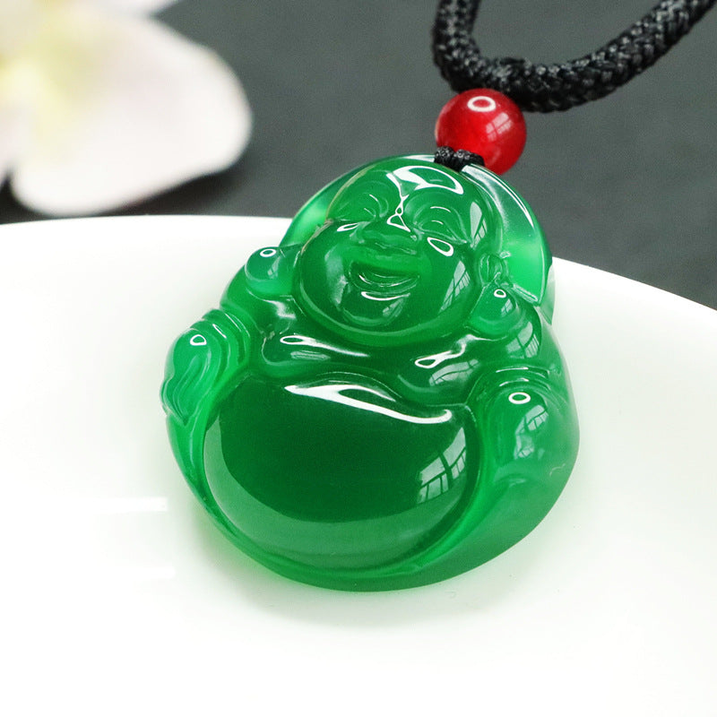 Natural Ice Green Chalcedony Buddha Pendant Jewelry