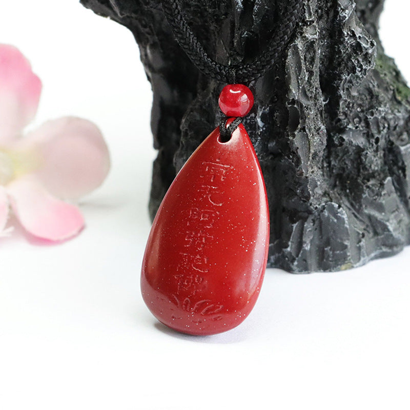 Vermilion Sand Amitabha Buddha Water Droplet Pendant with Cinnabar Stone