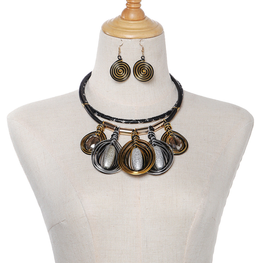 Exaggerated Frosted Resin Glass Necklace Set - Savanna Rhythms Collection