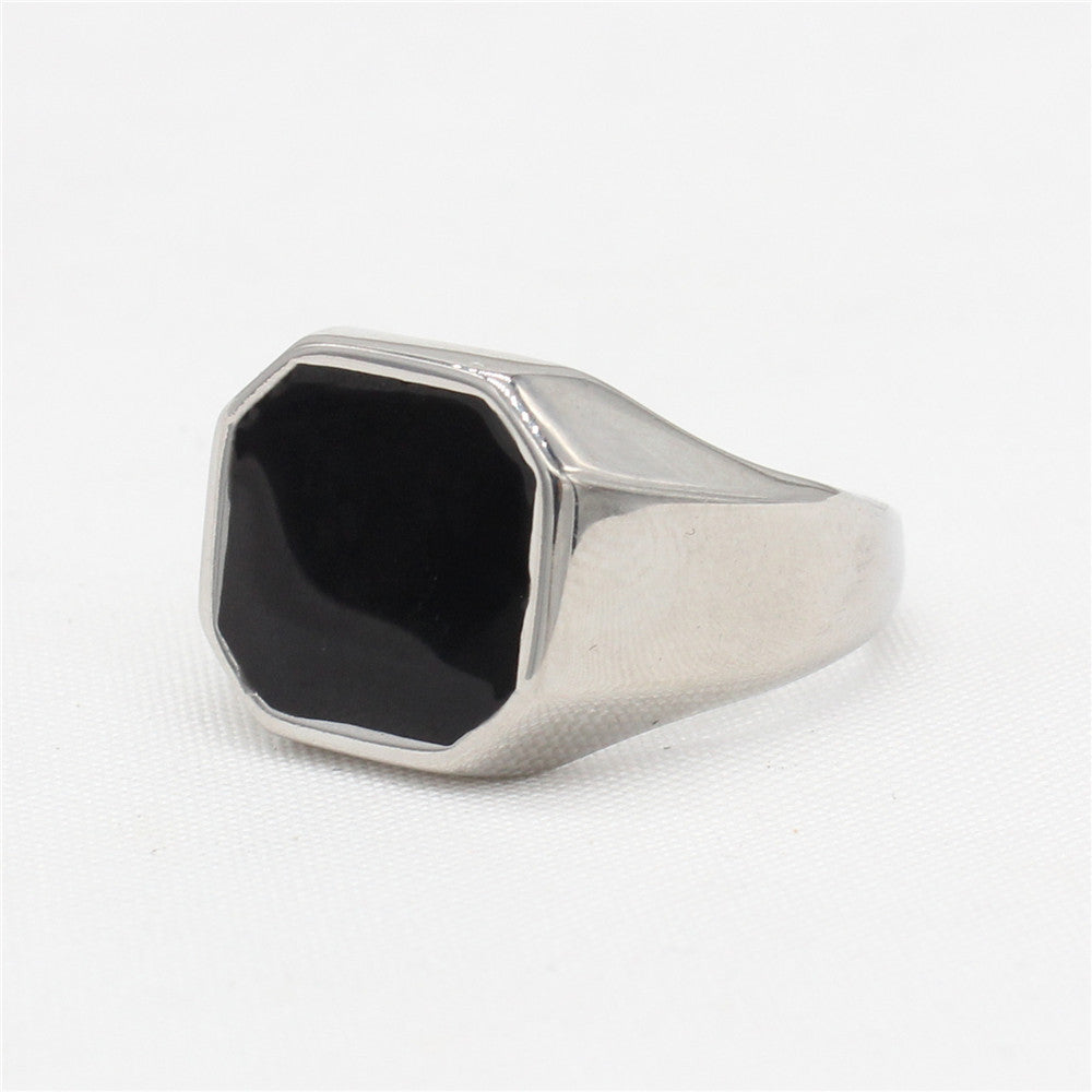 Men's Titanium Steel Square Epoxy Ring - European and American Fashion Wholesale Jewelry