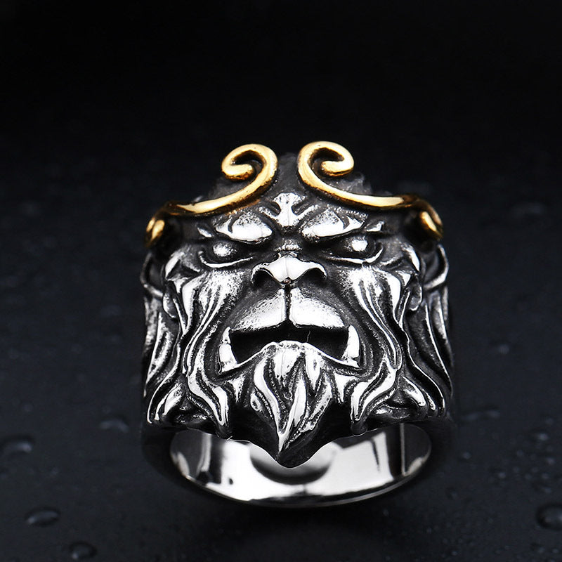 Titanium Steel Wukong Monkey Ring for Men - Retro Style Fashion Accessory