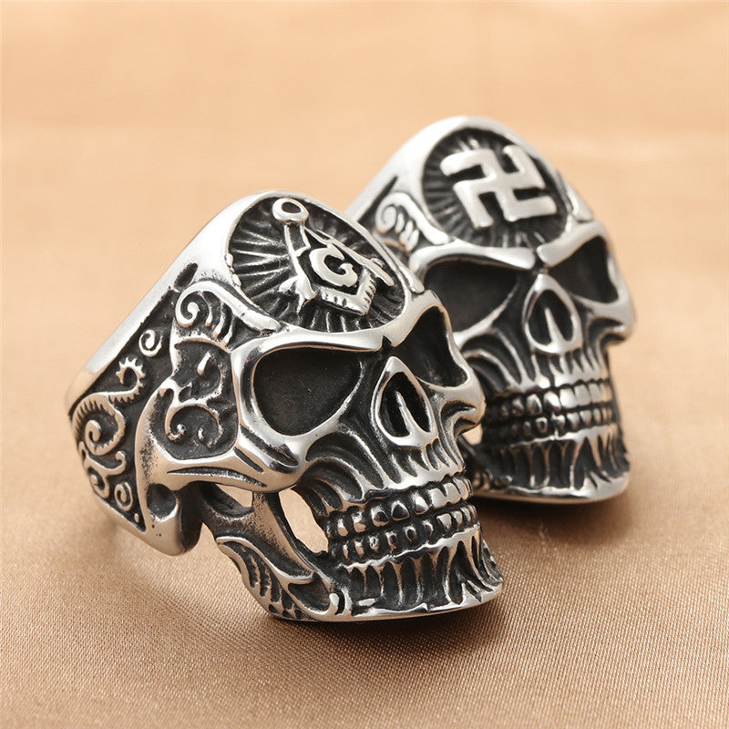 Titanium Steel Skull Ring for Men - Retro Freemason-Inspired Jewelry Accessory