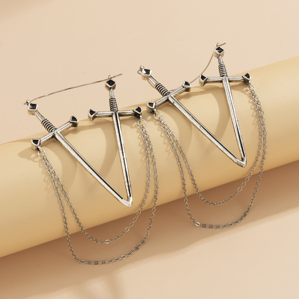 Extravagant Sword Tassel Long Earrings with V-Shaped Sweet and Cool Metal Design