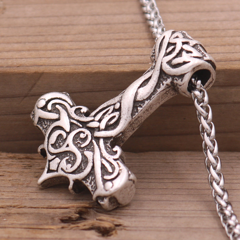 Viking Rune Thunder Hammer Necklace - Handcrafted Metal Pendant from Norse Legacy Collection