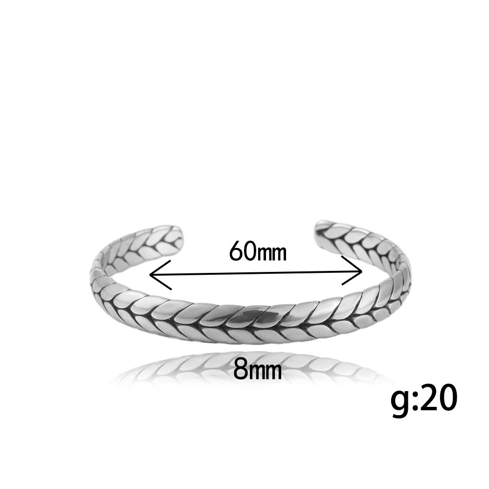 Trendy Men's Titanium Steel Open Wheat Ear Braided Bracelet