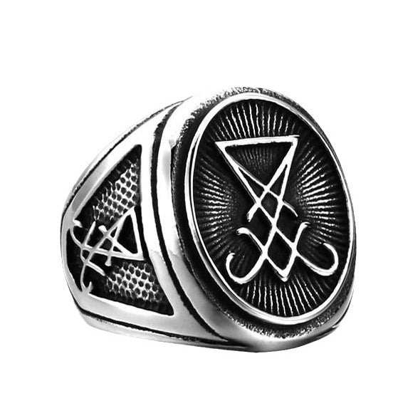 Titanium Steel Vintage Satan Ring, Men's Punk Jewelry in Wholesale Sizes 7-13