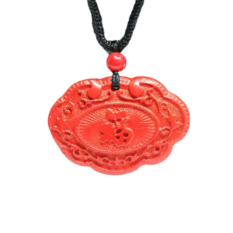 Red Sand Ping An Blessing Brand Cinnabar Stone Pendant