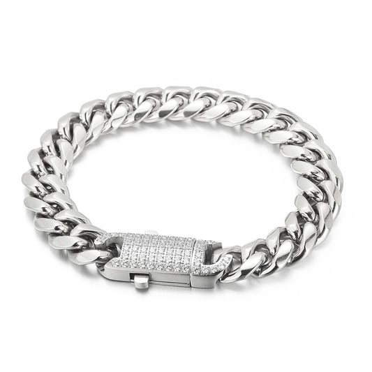 Trendy Hip-hop Style Zircon-encrusted Titanium Steel Men's Bracelet and Necklace Set