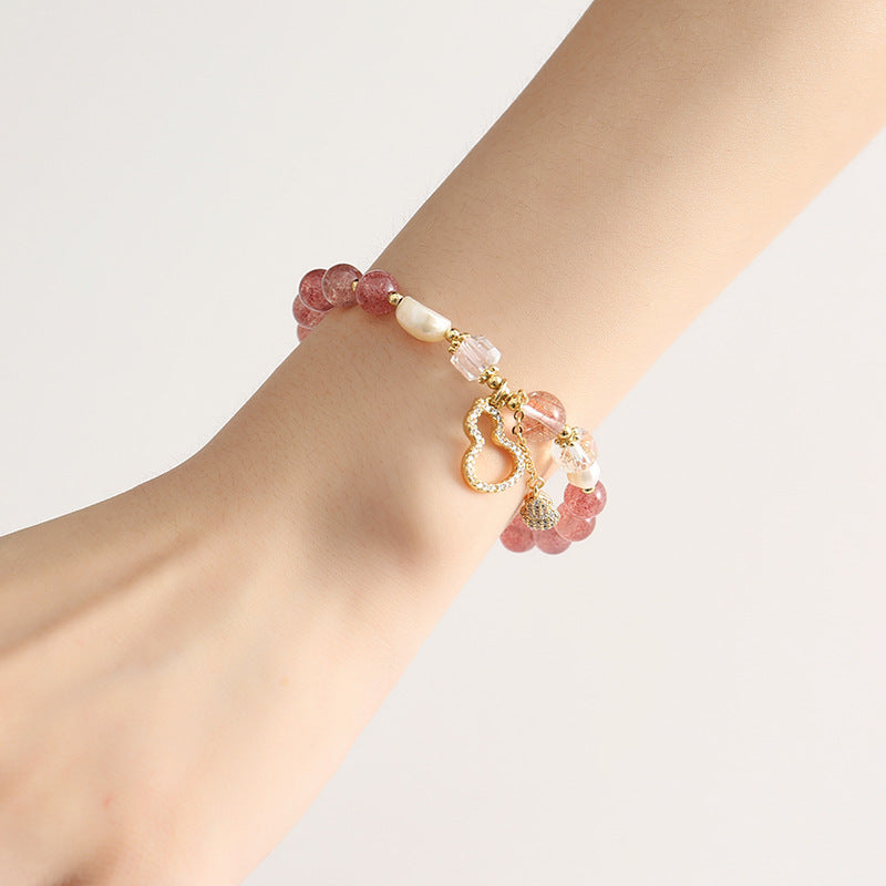 Strawberry Crystal and Pearl Sterling Silver Bracelet with 14K Gold Plating