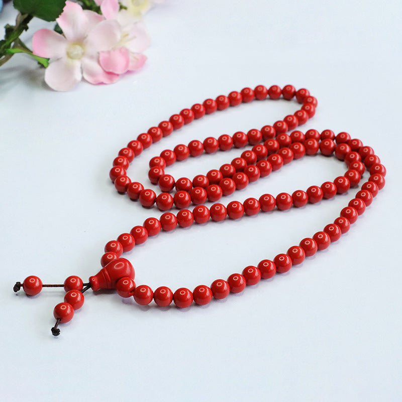 Cinnabar Red Sand Multi-ring Bracelet with 108 Beads Necklace