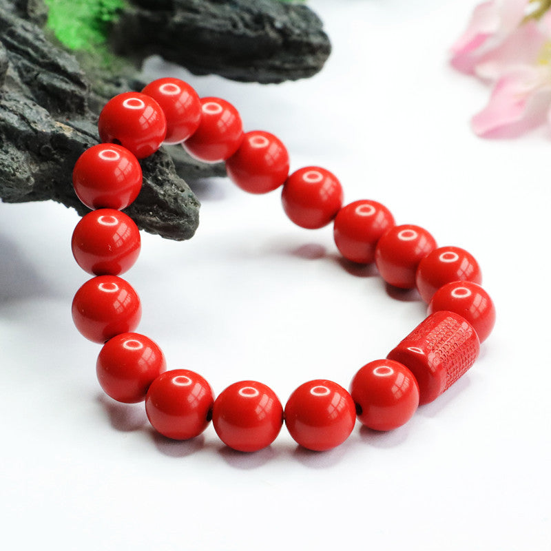 Red Sand Heart Cinnabar Stone Sterling Silver Bracelet