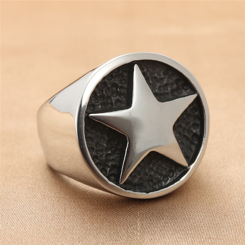 Titanium Steel Retro Pentagram Ring for Men - Trendy Personalized Accessory