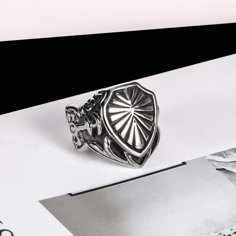 Titanium Steel Leaf Shield Ring for Men - Cool Cross-Border E-commerce Design