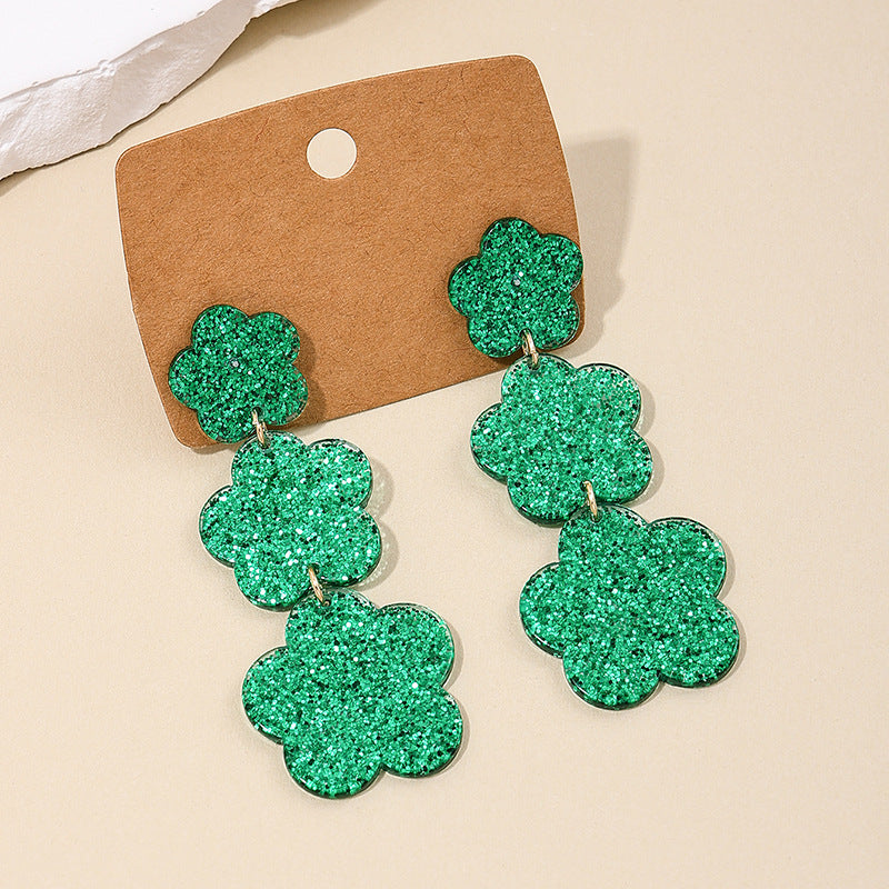 St. Patrick's Carnival Floral Clover Earrings - Acrylic and Metal Blend