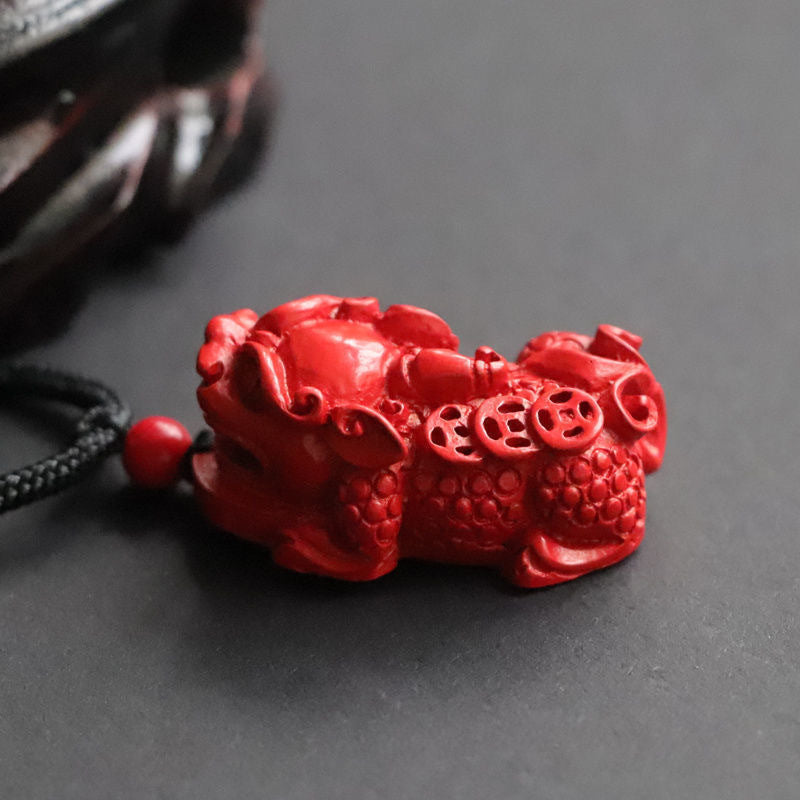 Cinnabar Swallowing Gold Beast Sterling Silver Pendant