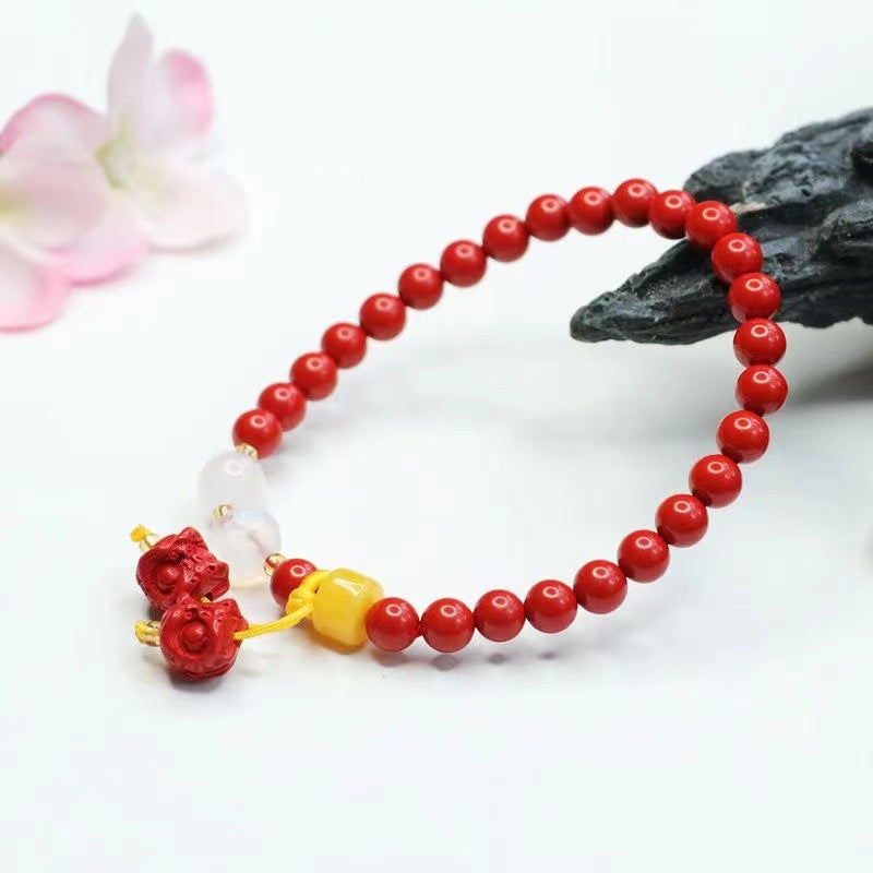 Double Brave Red Sand and Jade Fortune's Favor Sterling Silver Bracelet