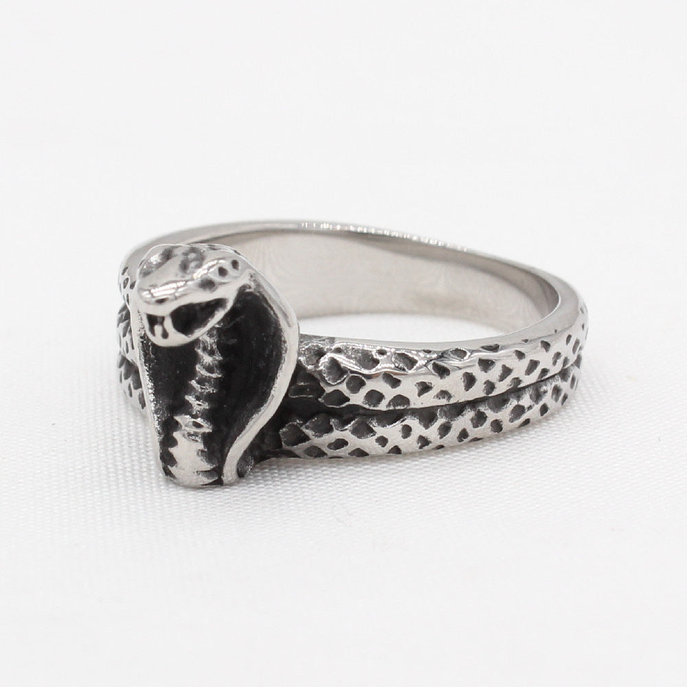 Domineering Coiled Cobra Titanium Steel Ring for Men