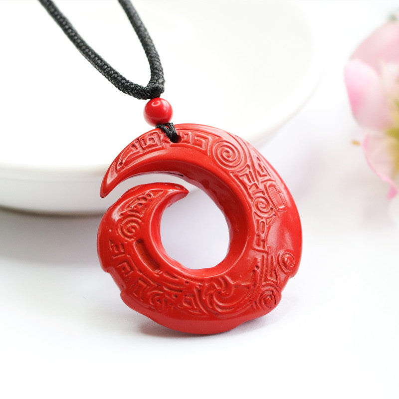 Red Sky Cinnabar Stone Pendant with Auspicious Cloudscape Pattern