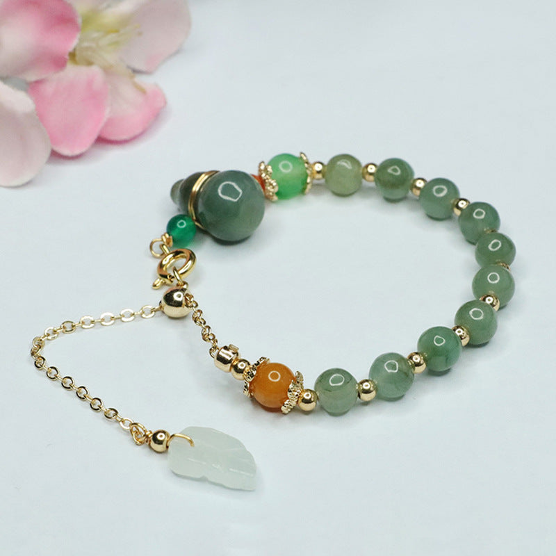 Green Gourd Leaf Jade Stone Sterling Silver Bracelet