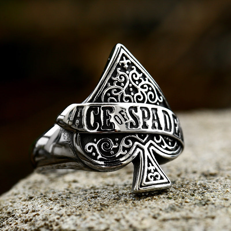 Titanium Steel Men's Ring with Retro Poker Heart of Spades Motif