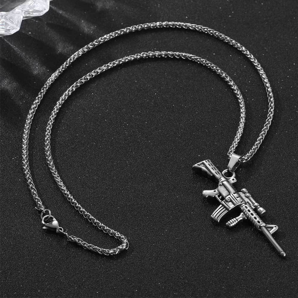 Titanium Steel Sniper Rifle Pendant Necklace for Men - Retro Gun Jewelry Design