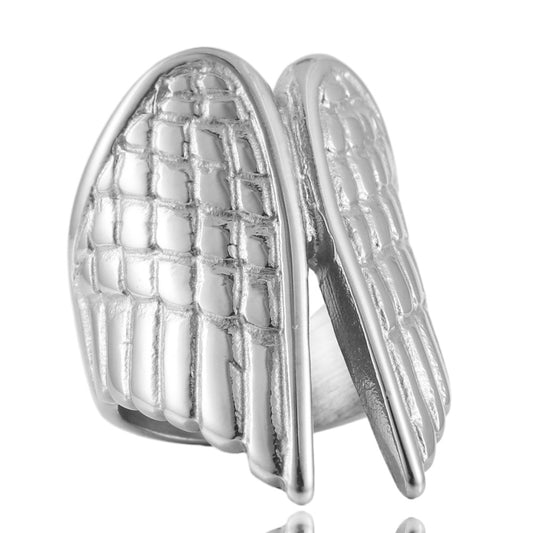 Titanium Steel Angel Wings Fashion Ring for Men and Women - Versatile Trendy Design in European and American Style