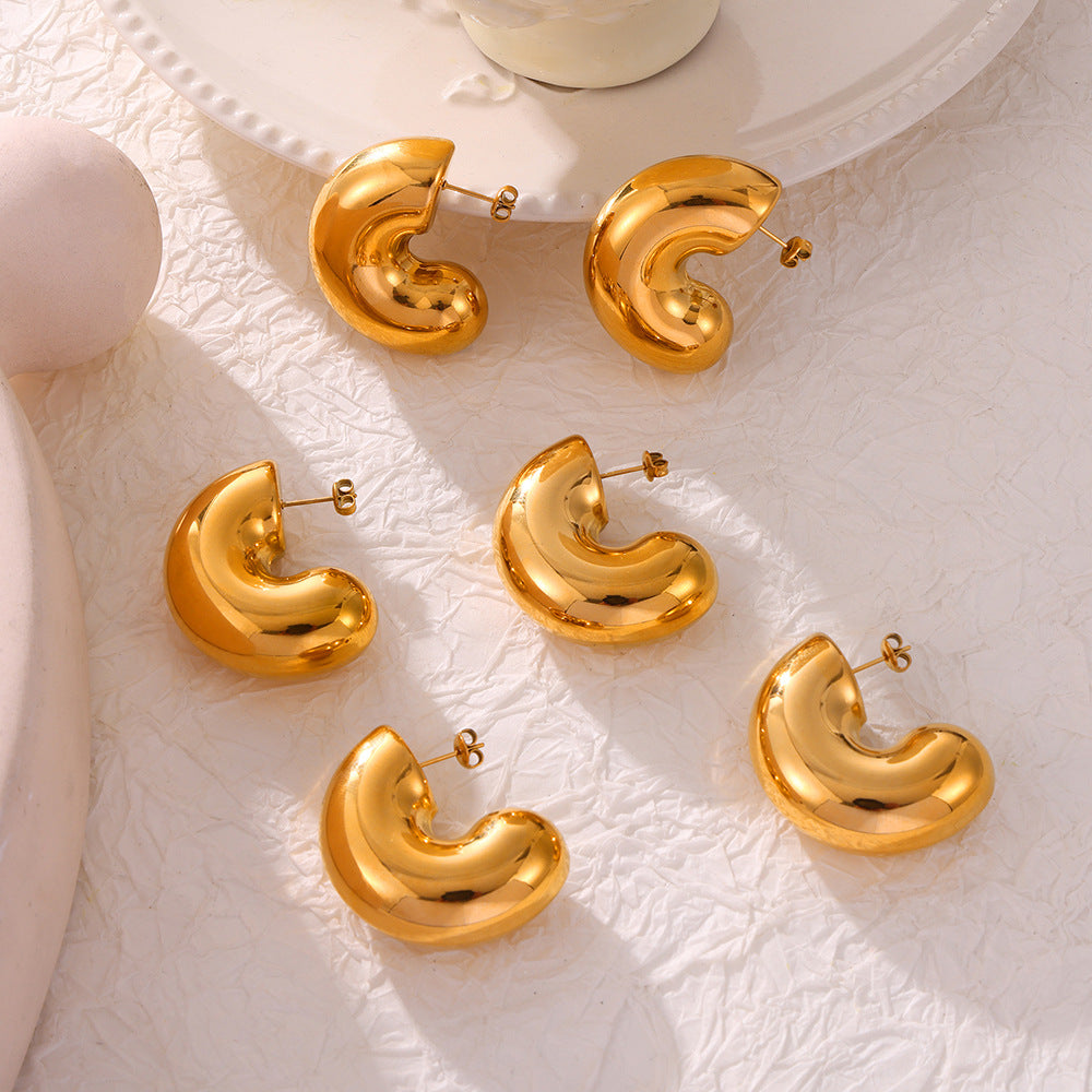 Elegant Geometric Gold-Plated C-Type Earrings for Everyday Glam